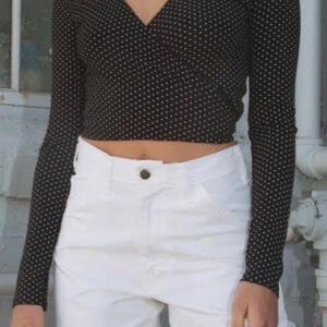 Brandy Melville Black Polka Dot Wrap Top